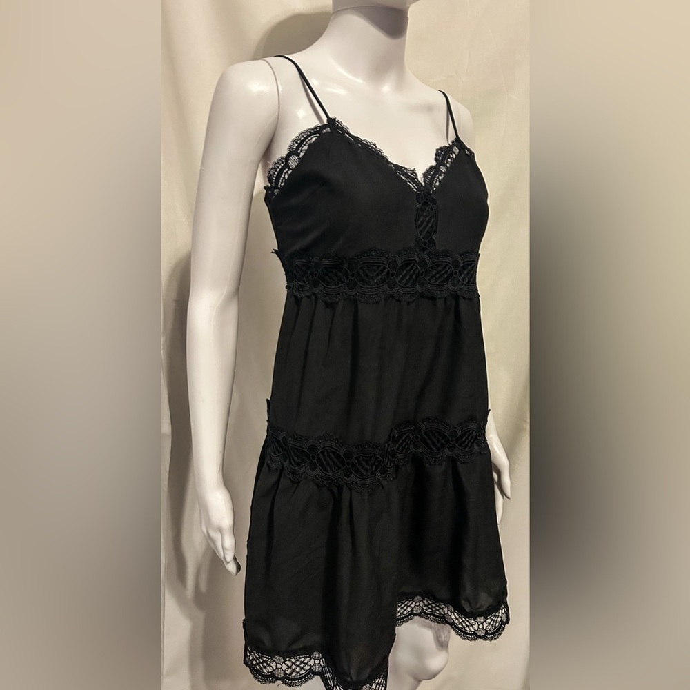 Express Sz S Black Flowy Lace Tiered Dress Whimsigoth Witchy Flowy Boho Chic